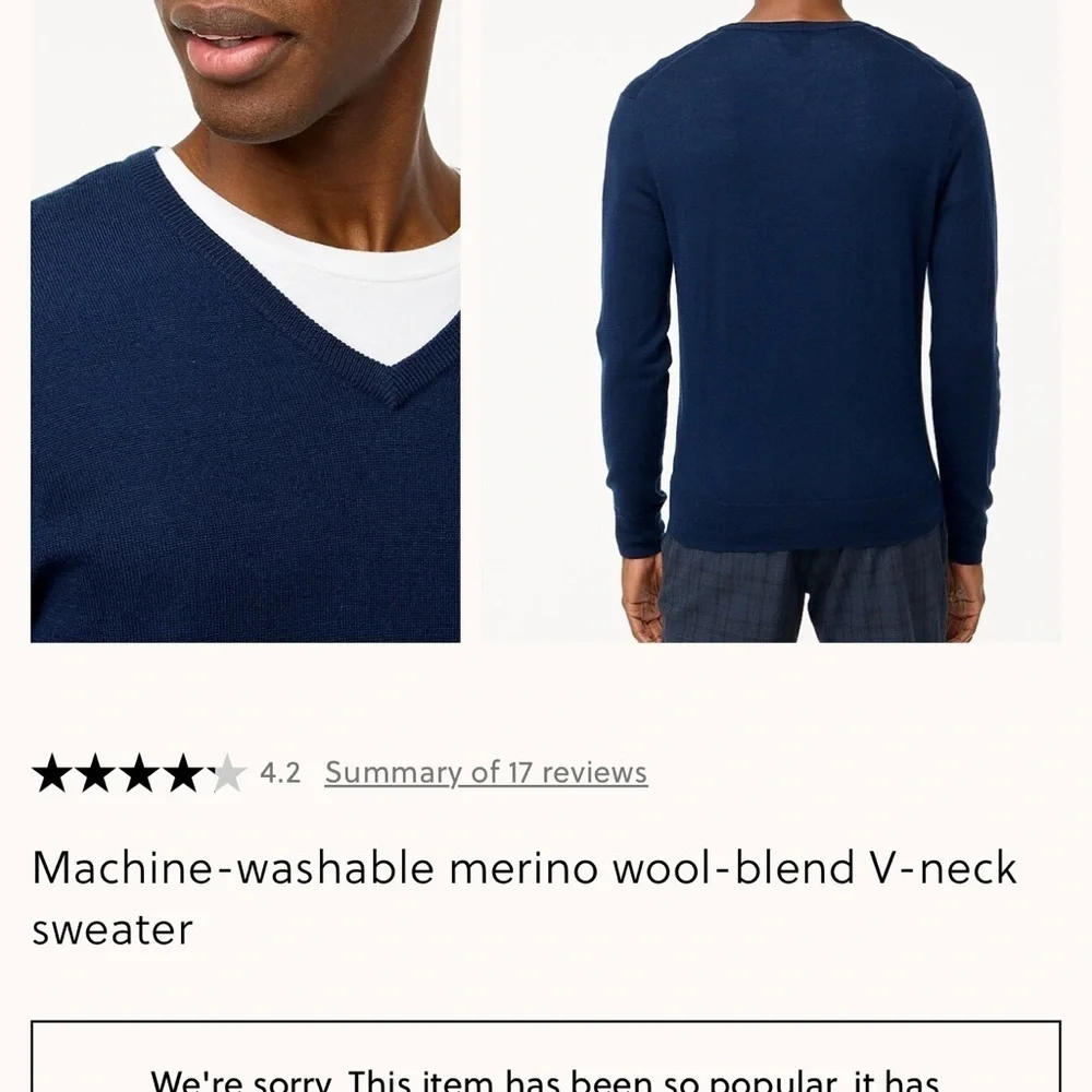 J Crew Men’s Machine-washable merino wool-blend V-neck sweater Size XXL